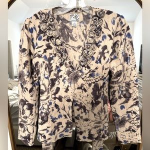 Patterned light weight blazer with removable tie and collar detail